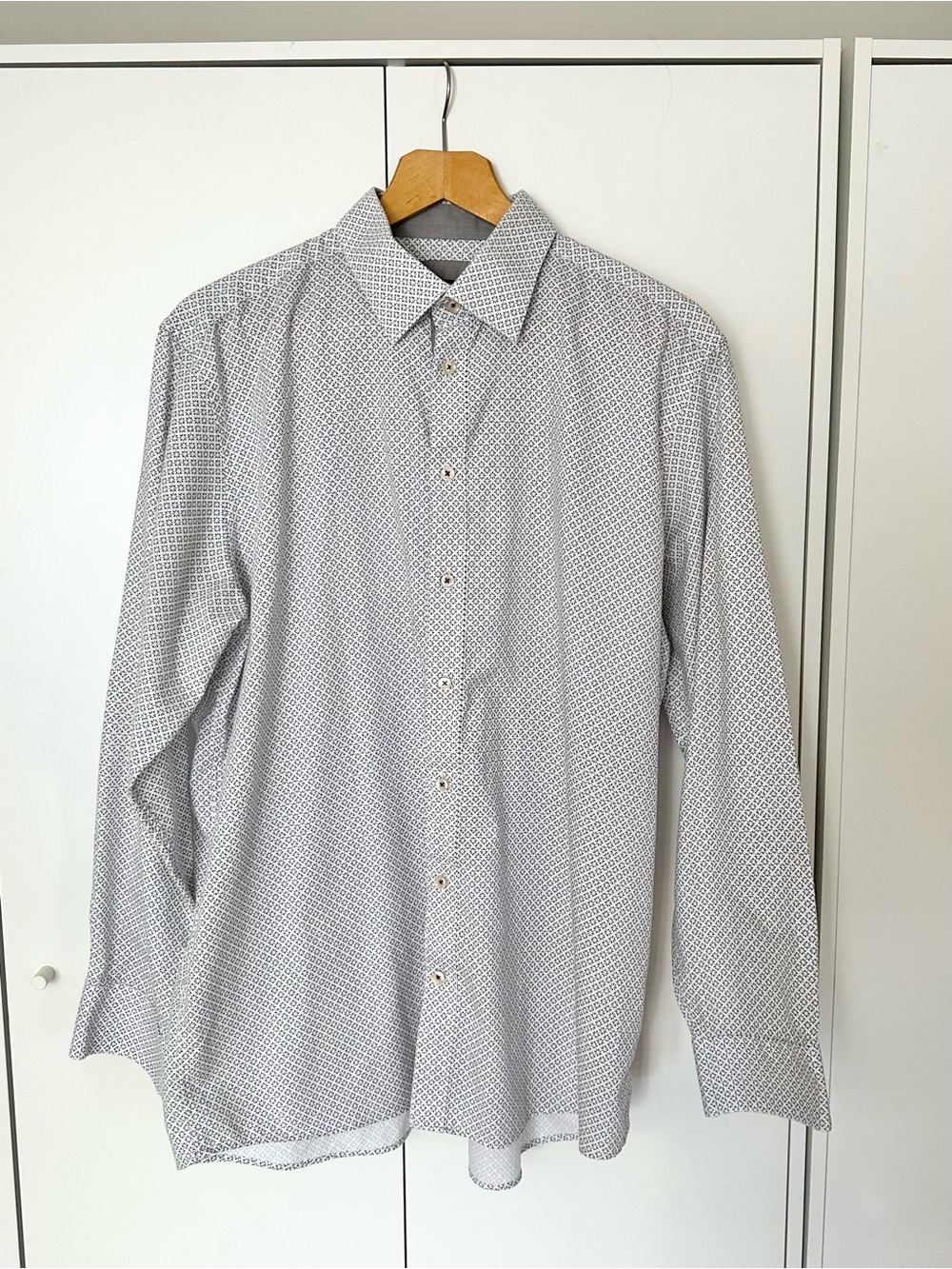 Men's White Geometric Long-Sleeve Button-Down Shirt by Britches